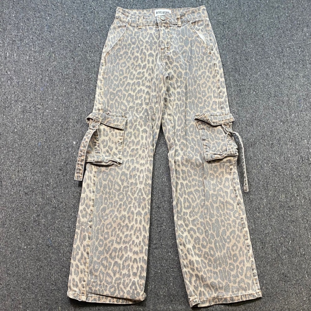 Disclosure Leopard Cargo Pants Sz 0 Womens Grey Skater Grunge Wide Leg Utility